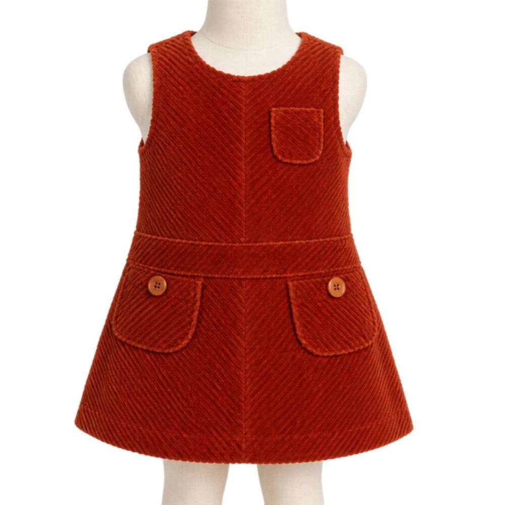 Vintage Gymboree Cute As A Button Corduroy Pinafore Jumper Dress Rust Size 3